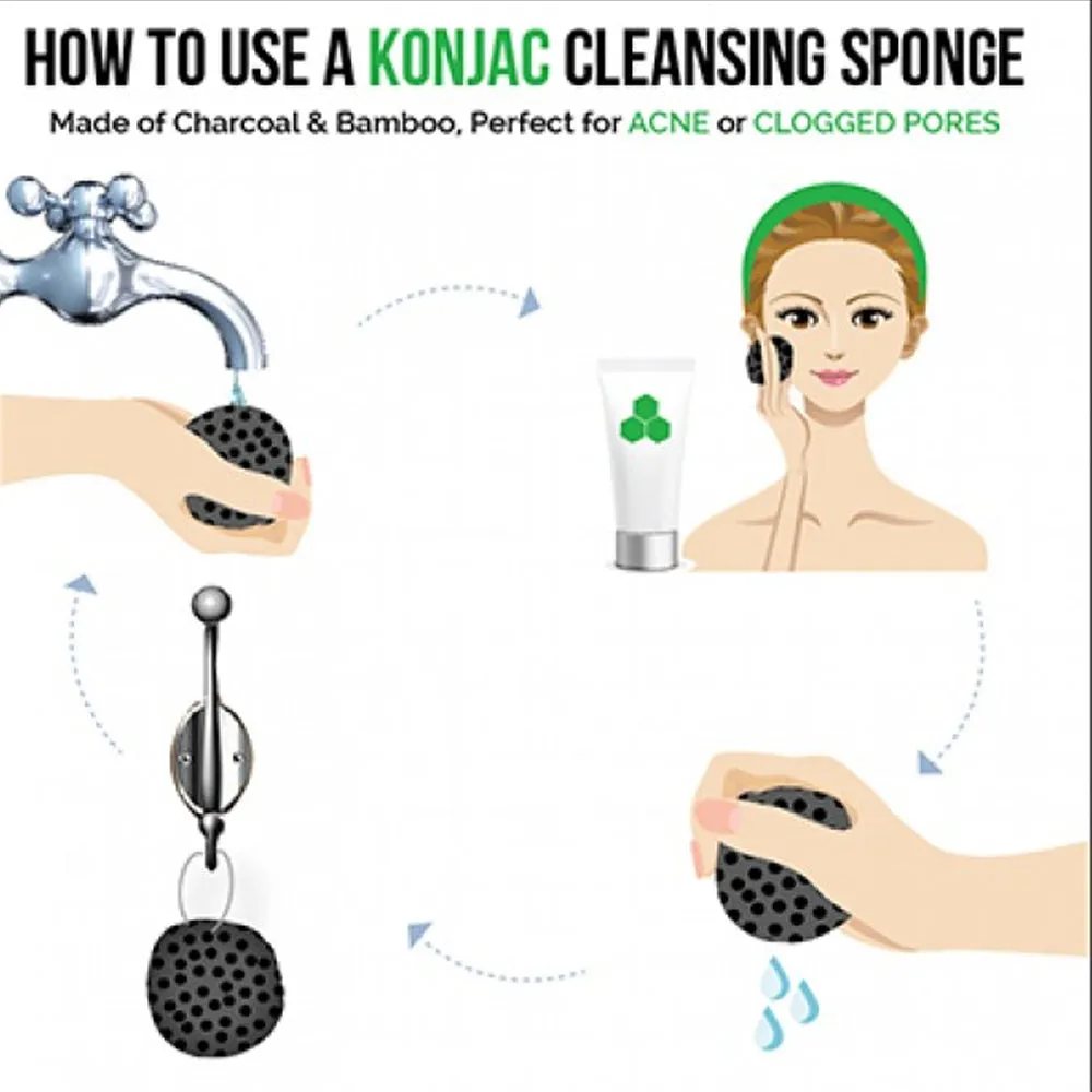 2 Charcoal Konjac Sponge Cleansing Puff Natural Skin Care Exfoliator Body Scrub