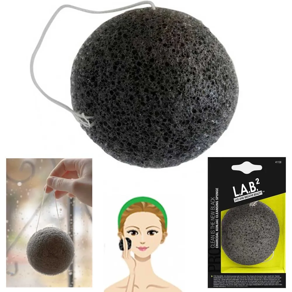 2 Charcoal Konjac Sponge Cleansing Puff Natural Skin Care Exfoliator Body Scrub