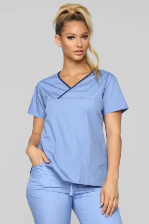 Be Patient Contrast Scrub Top - Ciel Blue