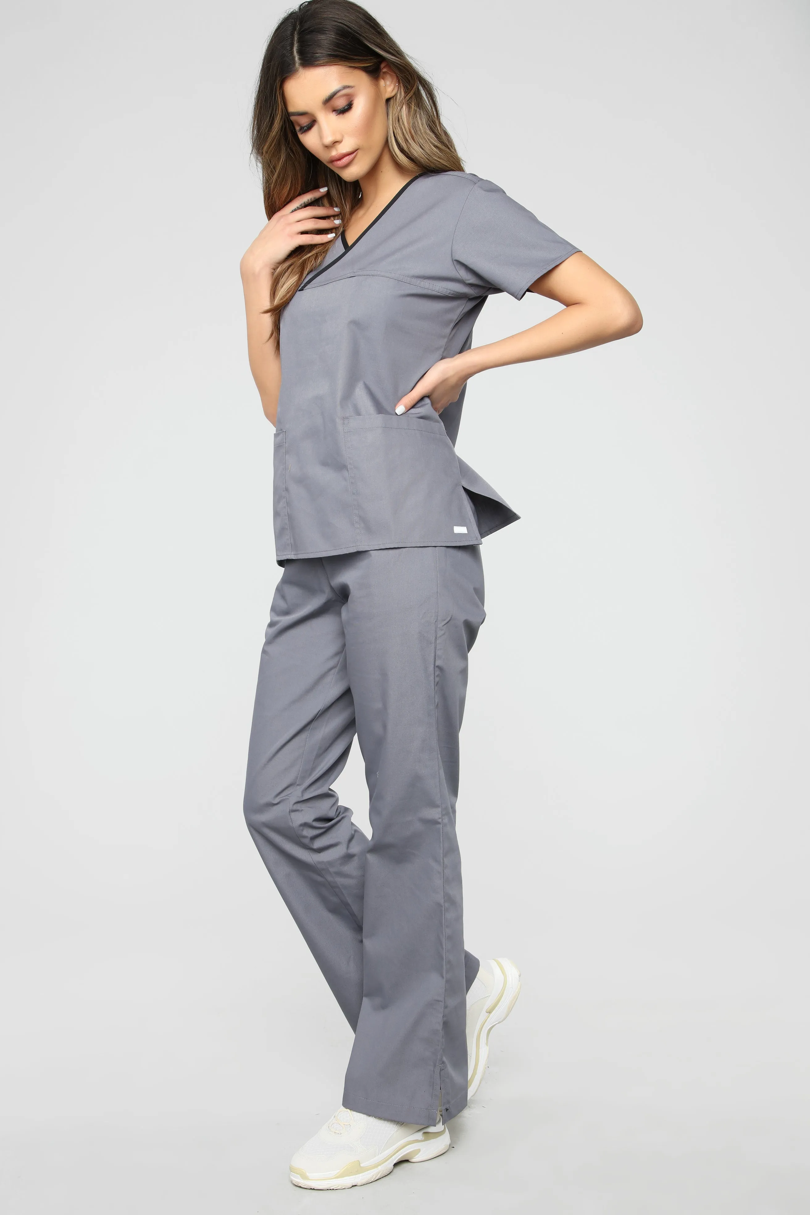 Be Patient Flare Scrub Pants - Pewter