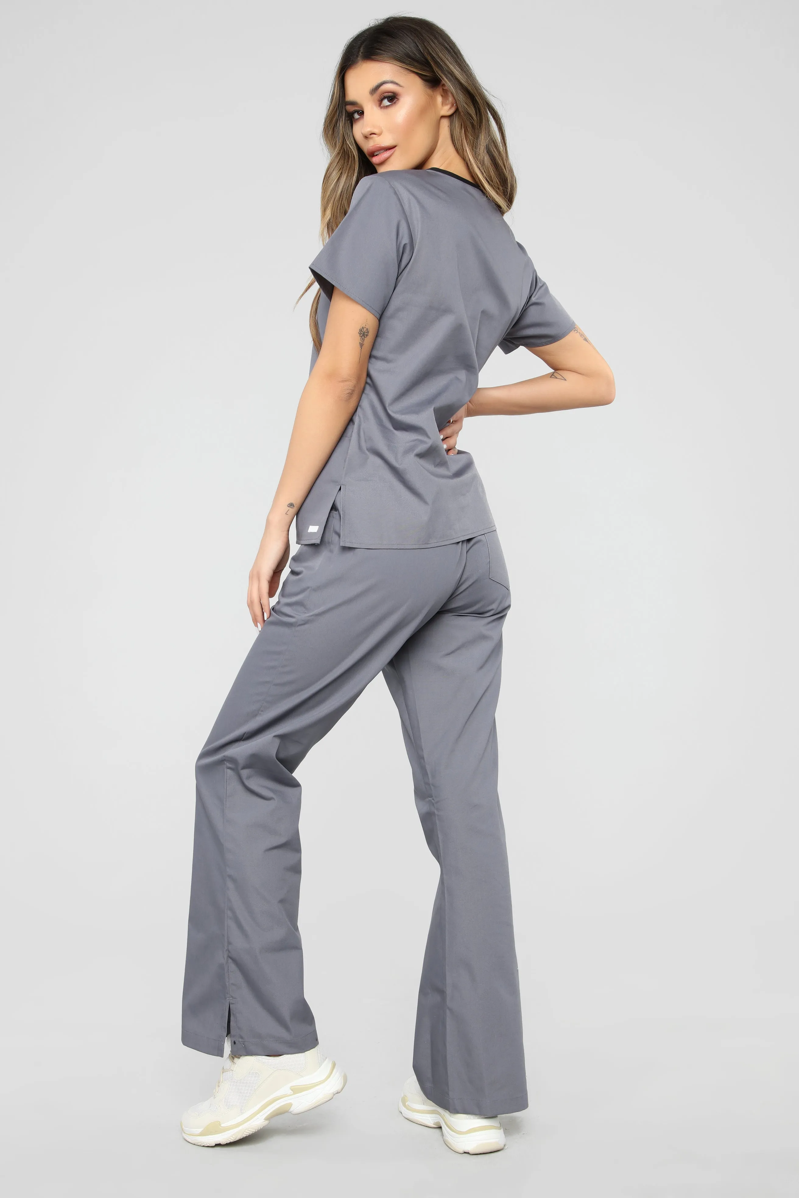 Be Patient Flare Scrub Pants - Pewter