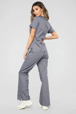 Be Patient Flare Scrub Pants - Pewter