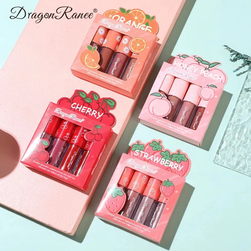 Fruit Scented Mini Velvet Matte Lip Gloss Set, 4-Piece