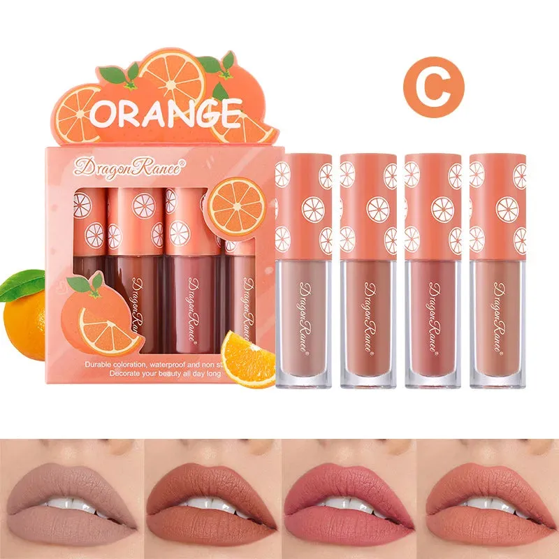 Fruit Scented Mini Velvet Matte Lip Gloss Set, 4-Piece
