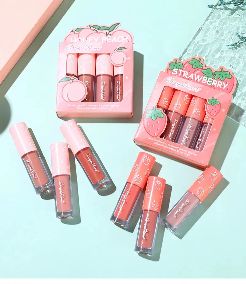 Fruit Scented Mini Velvet Matte Lip Gloss Set, 4-Piece