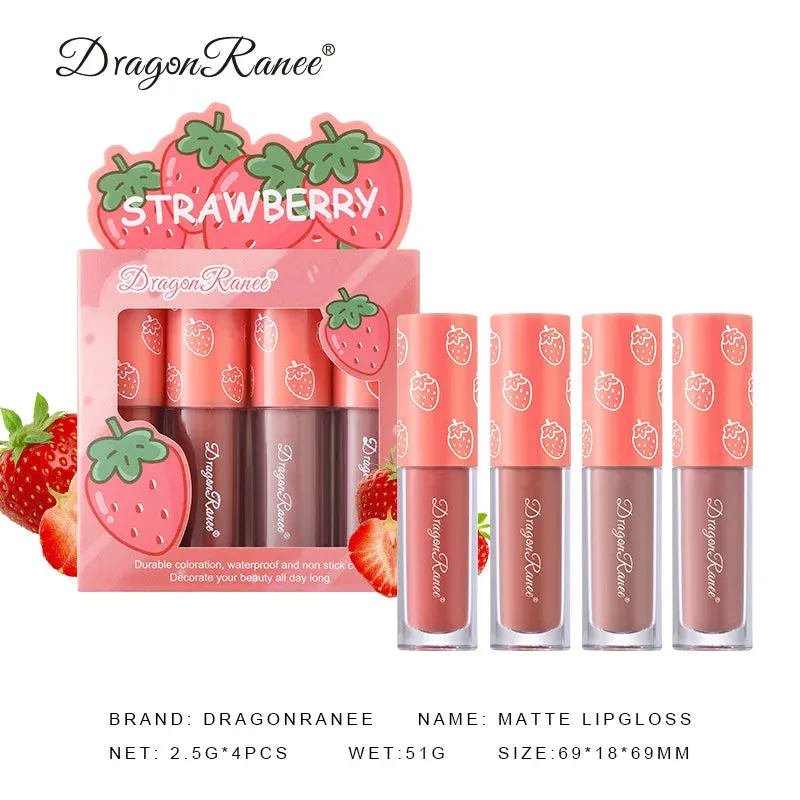 Fruit Scented Mini Velvet Matte Lip Gloss Set, 4-Piece