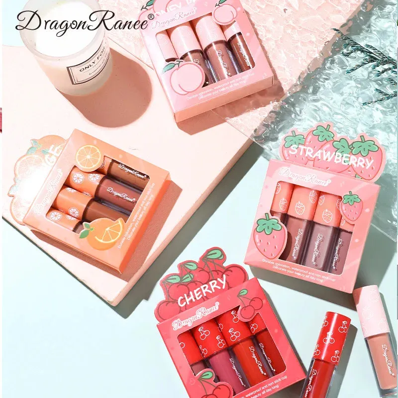 Fruit Scented Mini Velvet Matte Lip Gloss Set, 4-Piece