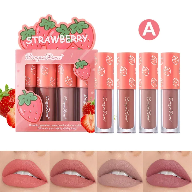 Fruit Scented Mini Velvet Matte Lip Gloss Set, 4-Piece