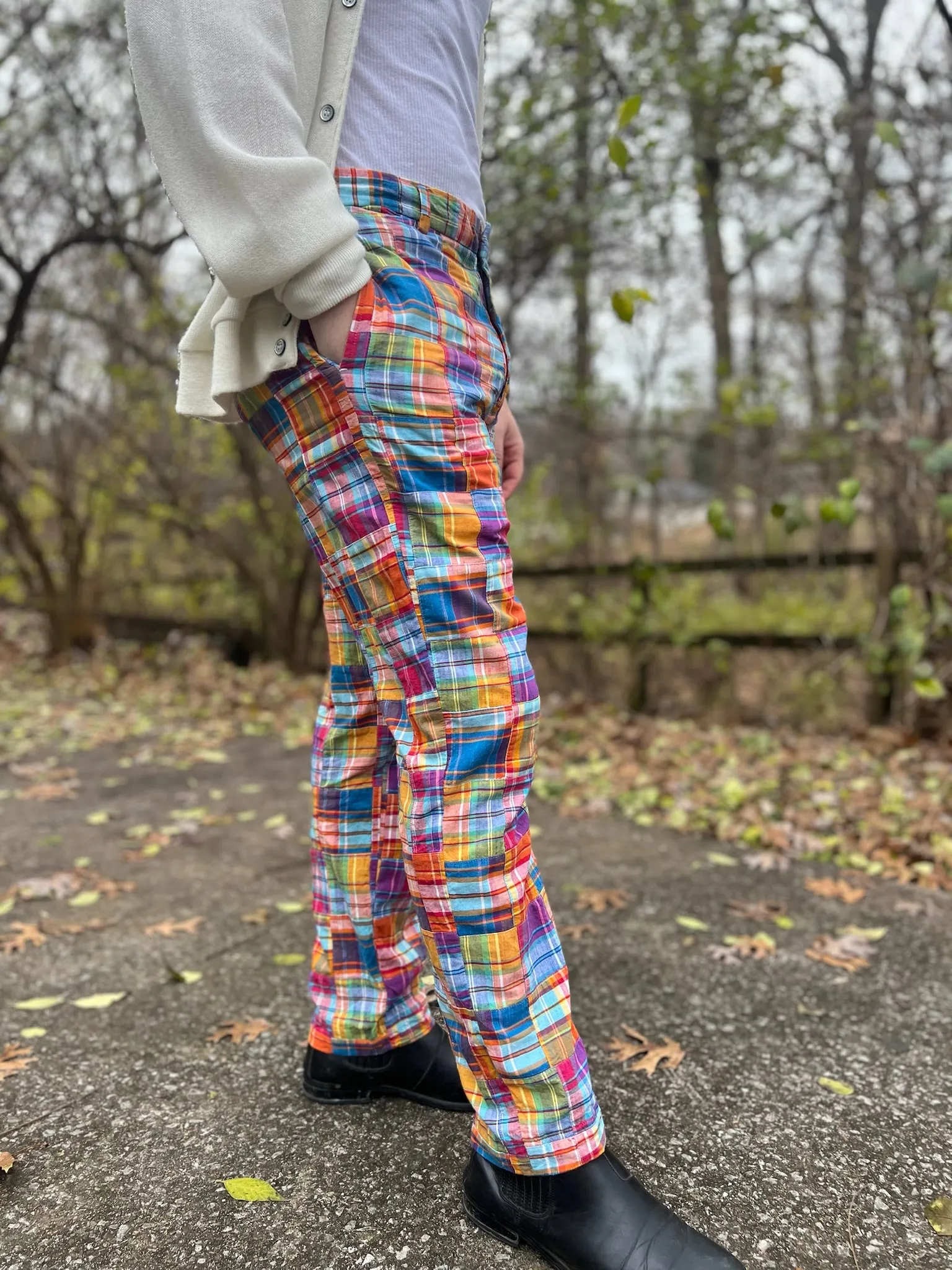 Men's Colorful Cotton Patchwork Pants, Polo